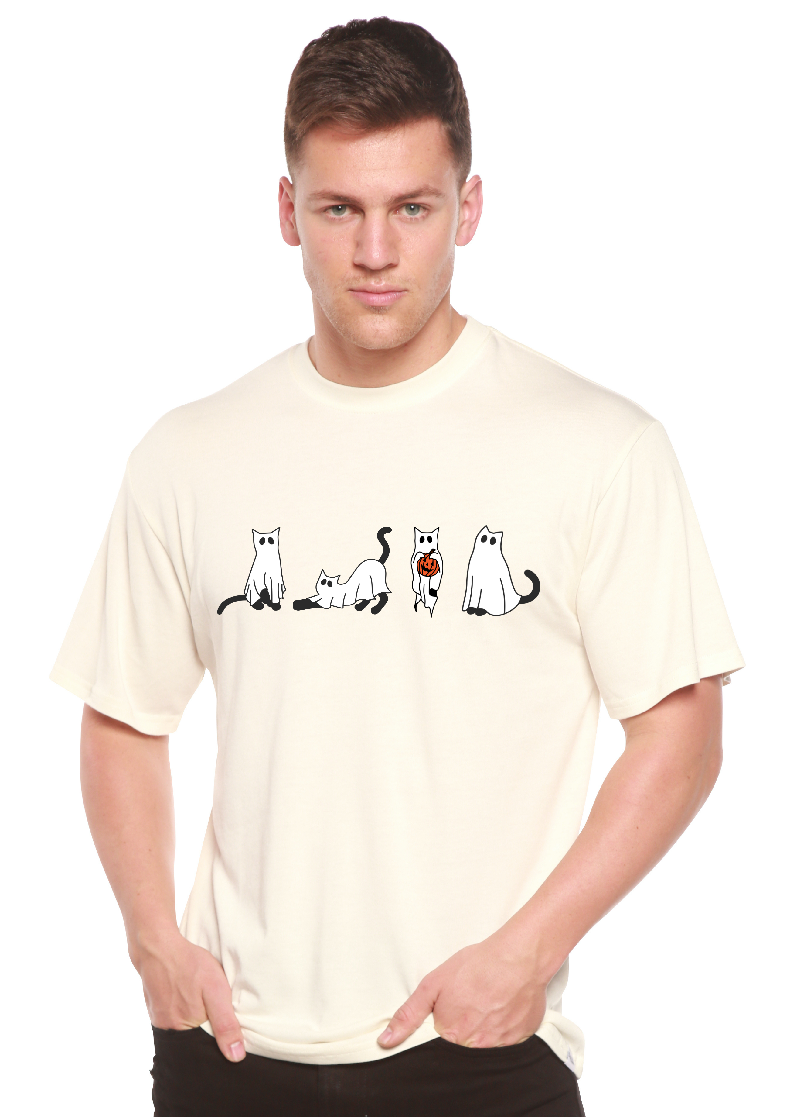 Halloween Cats Men's Bamboo Viscose/Organic Cotton Short Sleeve Graphic T-Shirt