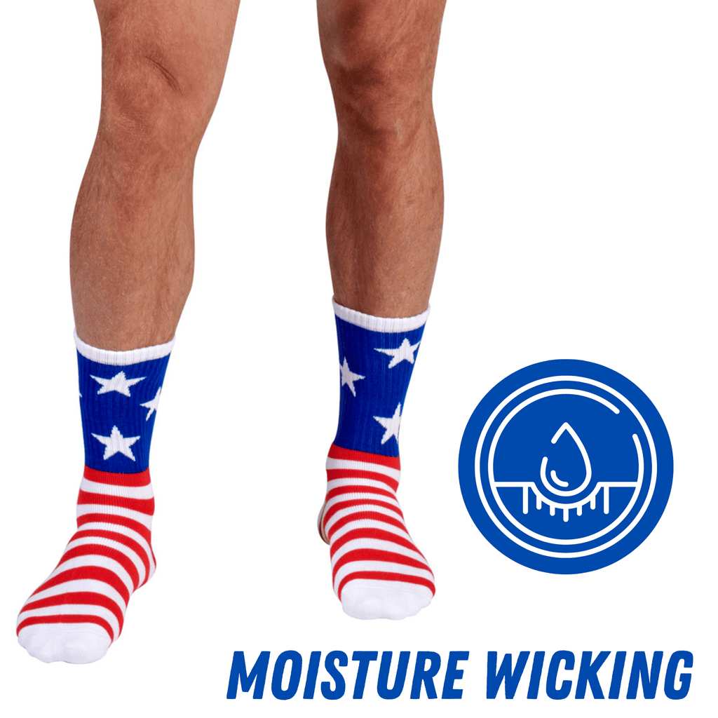 Premium Bamboo Rayon Crew Red White and Blue Flag Socks - Gift Box 3 Pair