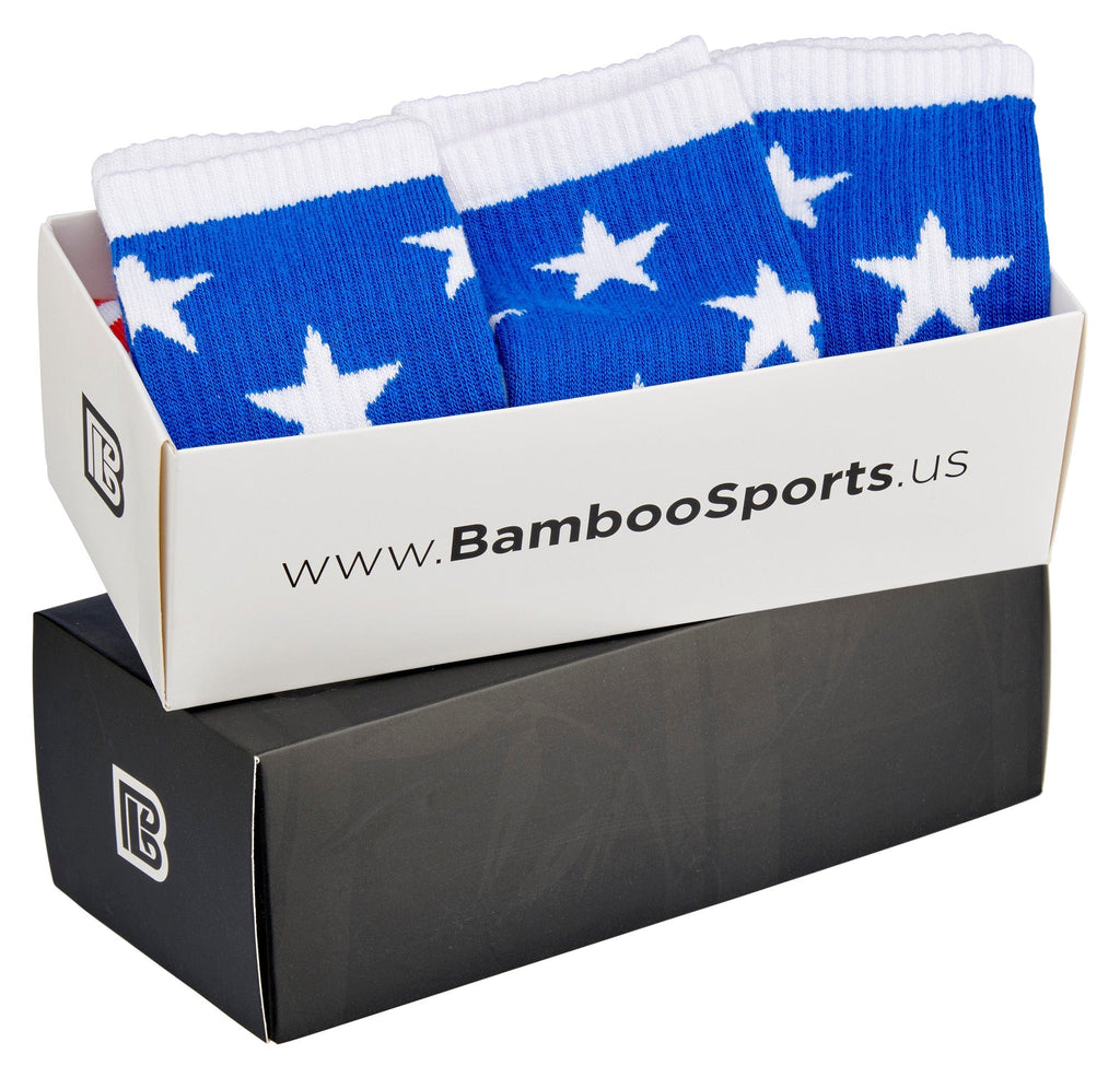 Premium Bamboo Rayon Crew Red White and Blue Flag Socks - Gift Box 3 Pair
