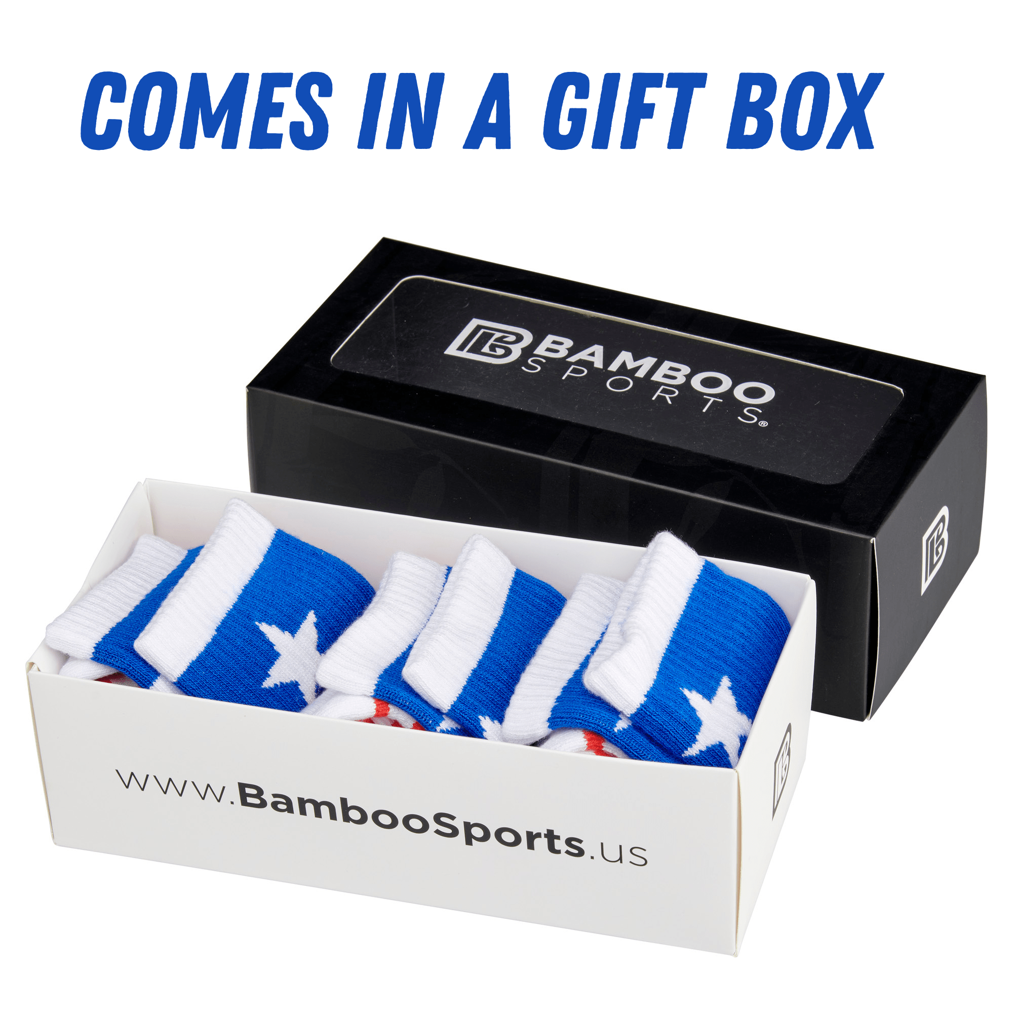 Premium Bamboo Rayon Crew Red White and Blue Flag Socks - Gift Box 3 Pair
