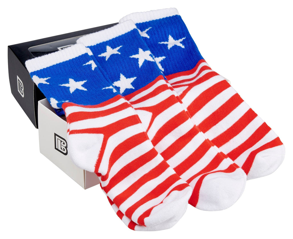 Premium Bamboo Rayon Crew Red White and Blue Flag Socks - Gift Box 3 Pair