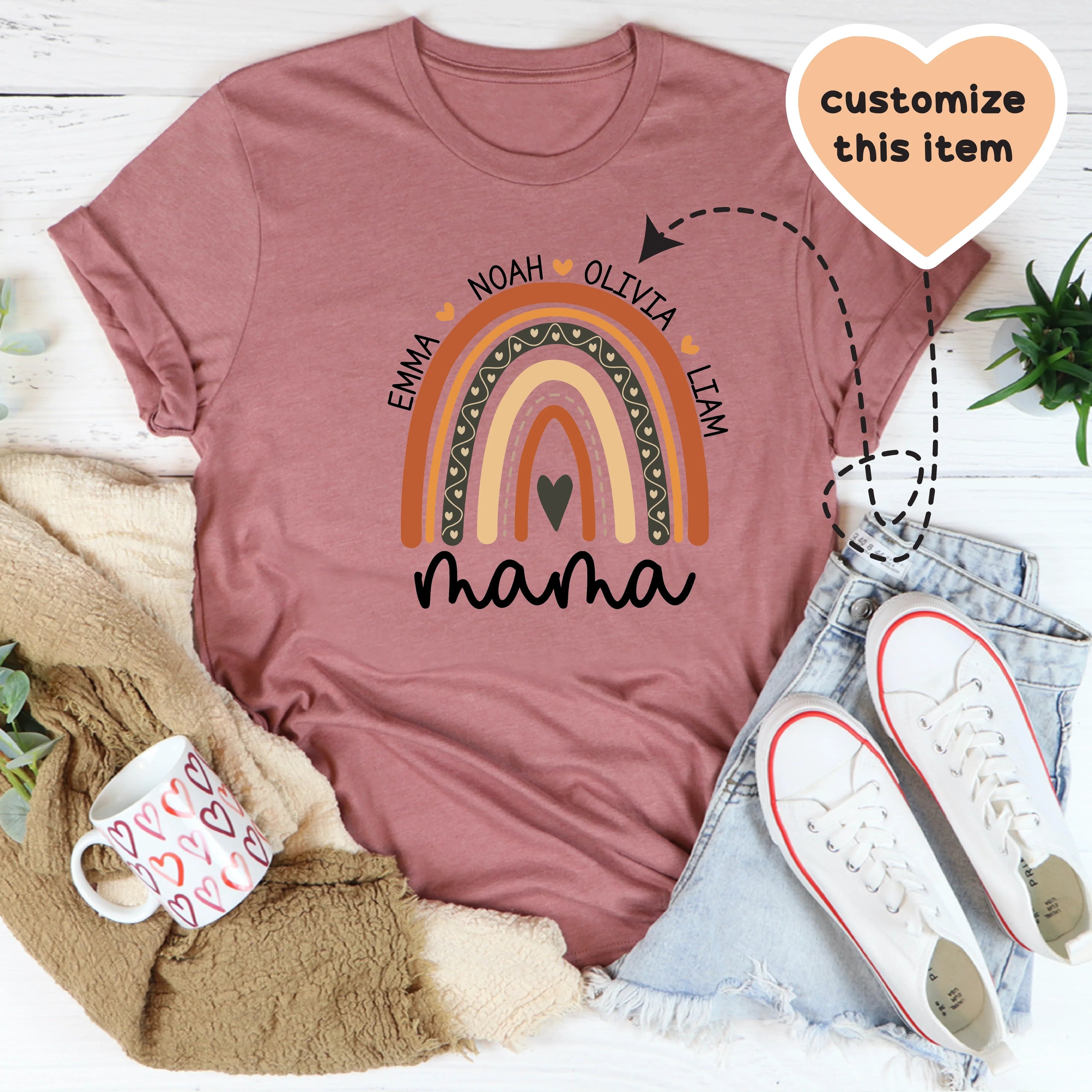 Personalized Mama Boho Rainbow Tee